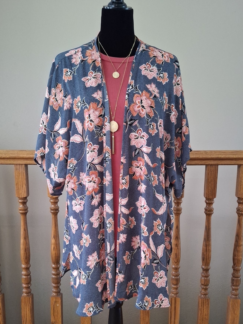 Maurices Blue Floral Print Kimono